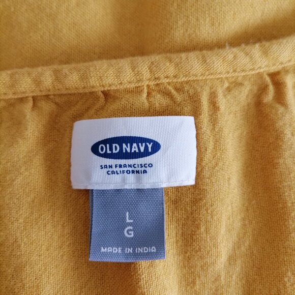 Old Navy Women's Yellow Linen-Blend Cutwork-Embellished Shift Dress Size Large - Picture 5 of 6